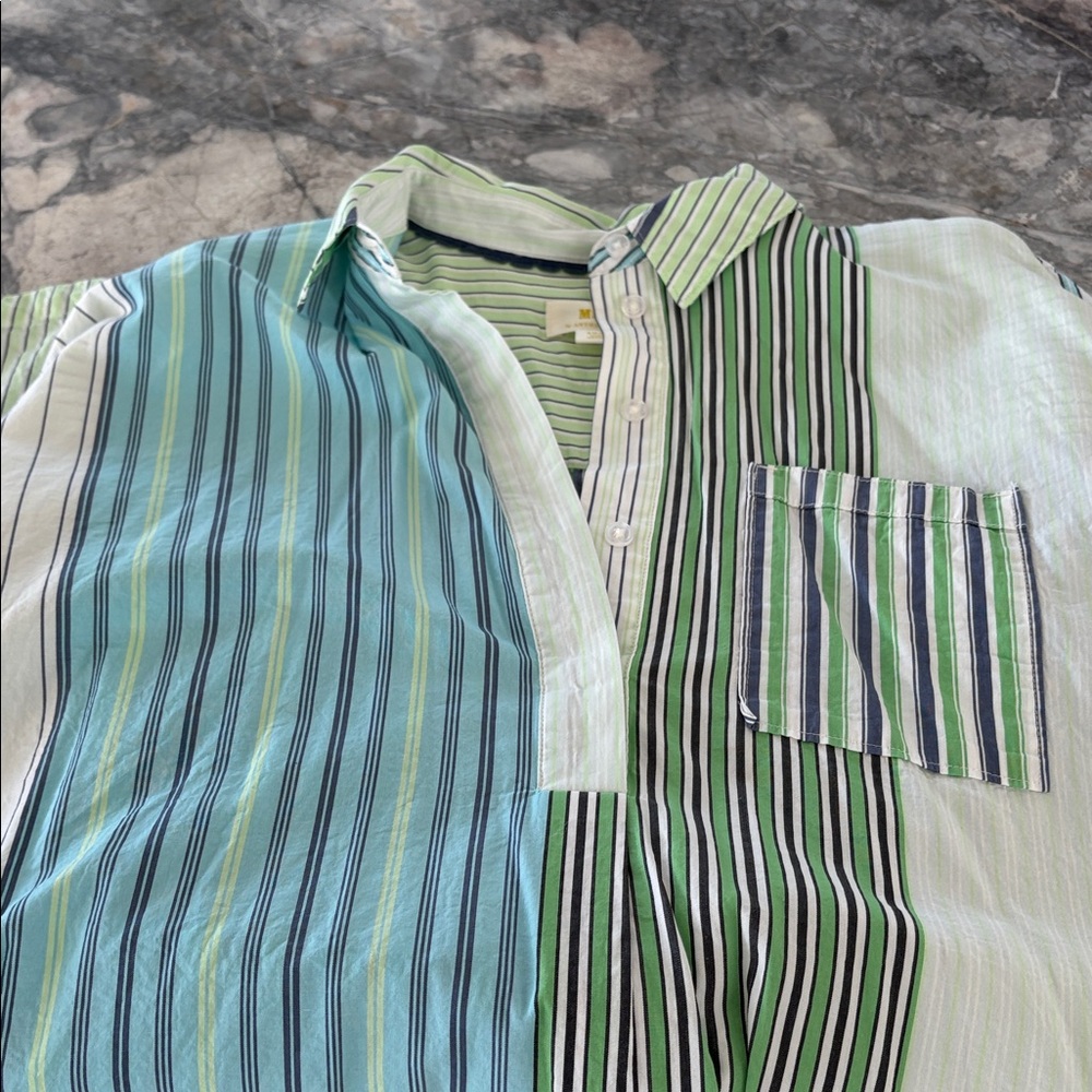 Maeve by Anthropologie Striped Shirt in Light Green, Navy & White - Picture 8 of 9